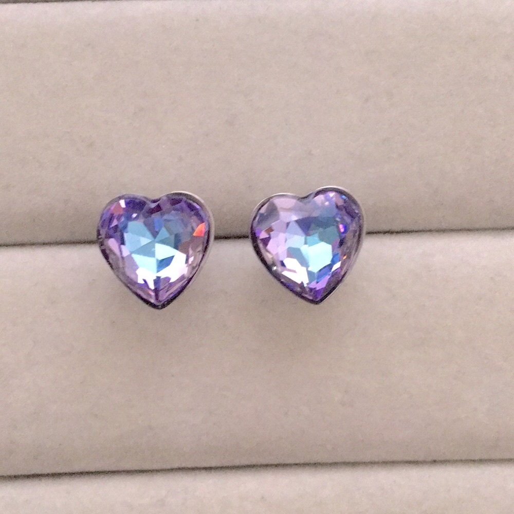 Vitrail Purple-Blue Crystal Heart Earrings - Picture 7 of 8